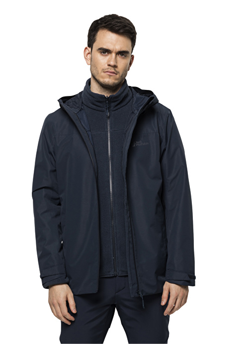 Jack Wolfskin Lacivert Erkek Kapüşonlu Termal Zip Ceket 1115311-1010 TAUBENBERG 3IN1 JKT M