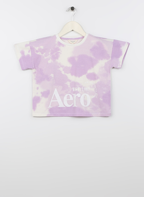 Aeropostale Lila Kız Çocuk Bisiklet Yaka Kısa Kollu Baskılı T-Shirt 23SAG-57