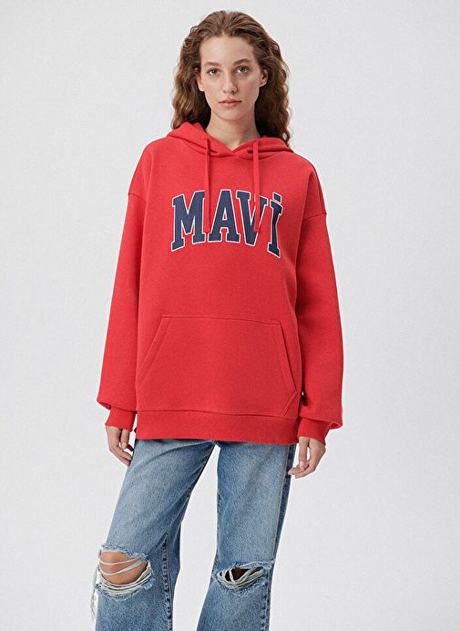 Mavi Kırmızı Kadın Kapüşonlu Oversize  Sweatshirt M1600361-82054_3