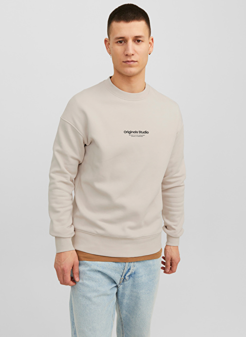 Jack & Jones Bisiklet Yaka Krem Erkek Sweatshırt 12241694_JORVESTERBRO SWEAT CREW NE