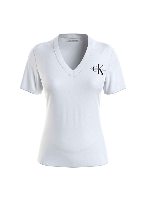 Calvin Klein Jeans V Yaka Düz Beyaz Kadın T-Shirt J20J221429