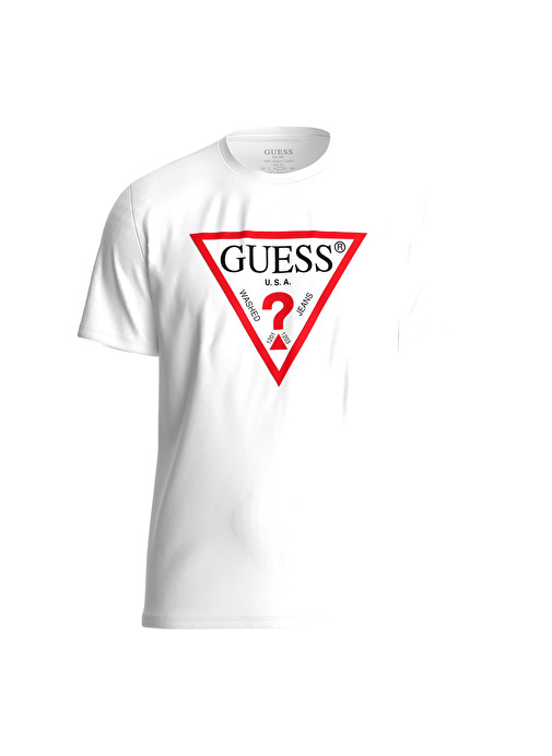 Guess Bisiklet Yaka Baskılı Beyaz Erkek T-Shirt CN SS ORIGINAL LOGO - MID ORGANIC S