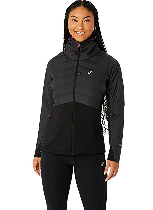 Asics 2012C855-001 WINTER RUN JACKET Siyah - Gri Kadın Fermuarlı Yaka Normal Kalıp  Ceket