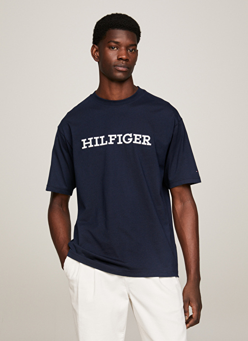 Tommy Hilfiger Bisiklet Yaka Mavi Erkek T-Shirt MW0MW32619DW5