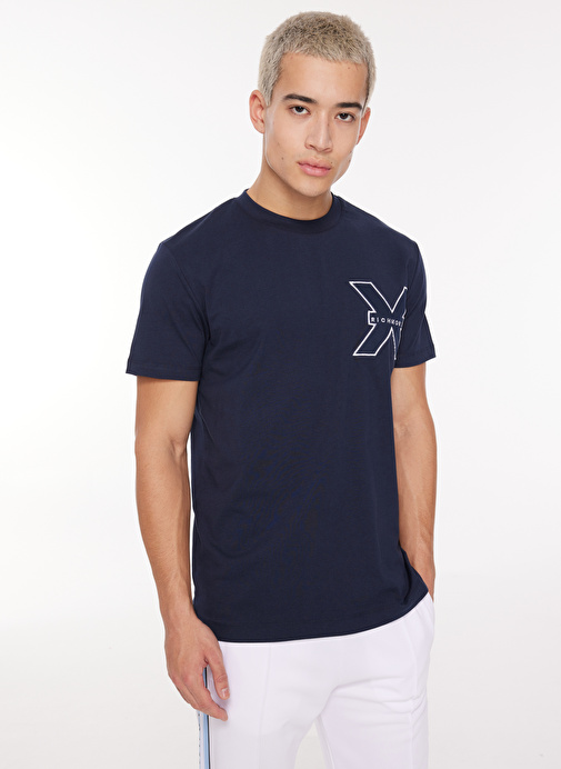 John Richmond Bisiklet Yaka Saks Erkek T-Shirt UMA23010TS