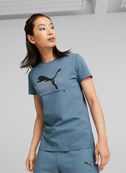 Puma Mavi Kadın Yuvarlak Yaka Regular Fit T-Shirt 67330117-ESS BETTER Tee