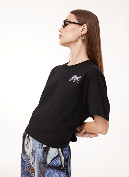 Moschino Jeans Bisiklet Yaka Baskılı Siyah Kadın T-Shirt J0711