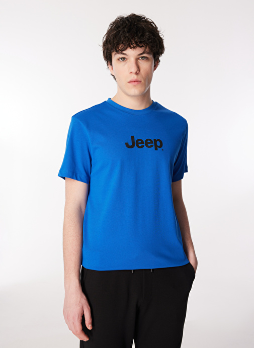 Jeep Mavi Erkek Bisiklet Yaka Basic Baskılı T-Shirt J4SM-TST7246