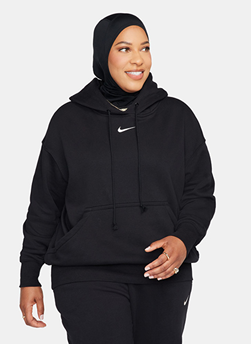 Nike Siyah Kadın Kapüşon Yaka Sweatshirt DQ5860-010-W NSW PHNX FLC OS PO HOO