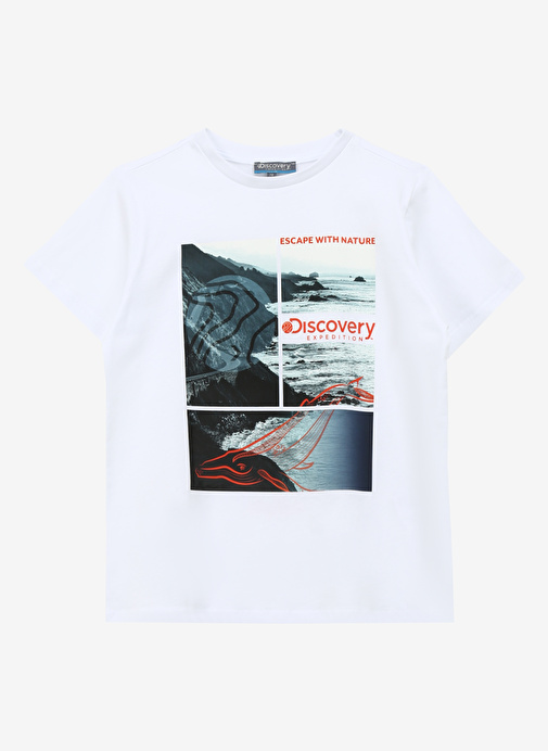 Discovery Expedition Beyaz Kız Çocuk Bisiklet Yaka Relaxed Baskılı T-Shirt D4SG-TST3105