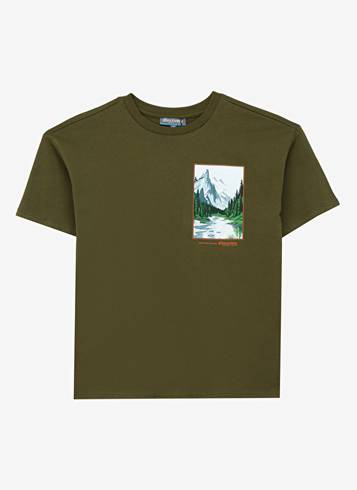 Discovery Expedition Haki Erkek Çocuk Bisiklet Yaka Oversize Baskılı T-Shirt D4SB-TST3036