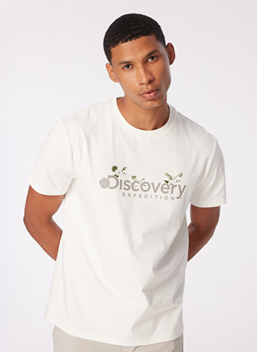 Discovery Expedition Beyaz Erkek Bisiklet Yaka Basic Baskılı T-Shirt D4SM-TST3310