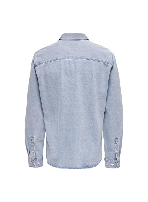 ONSBENNY REG CHAMBRAY LS SHIRT- Relaxed Fit Rahat Mavi - Buz Erkek Denim Gömlek