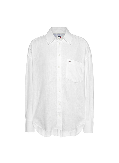 Tommy Jeans Beyaz Kadın Keten Gömlek TJW SP OVR LINEN SHIRT