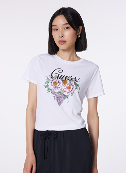 Guess Bisiklet Yaka Beyaz Kadın T-Shirt W4GI49K9SN1-G011