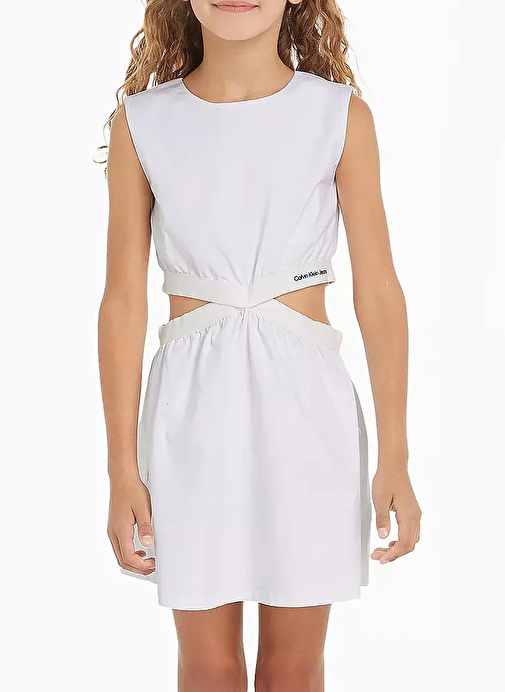 Calvin Klein Beyaz Kız Çocuk Kısa Elbise MINIMALISTIC TAPE SLVS DRESS