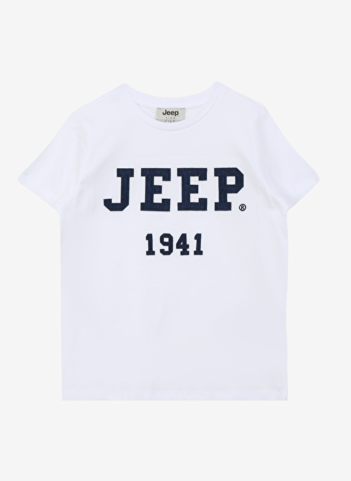 Jeep Ekru Erkek Çocuk Bisiklet Yaka Relaxed Baskılı T-Shirt C4SB-TST4101