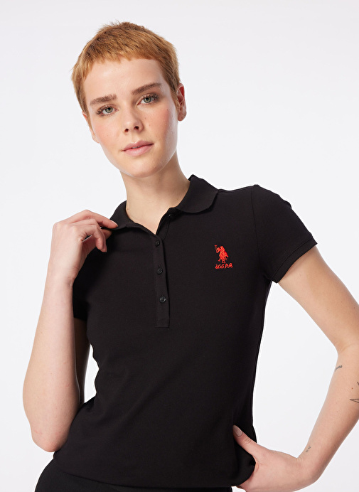 U.S. Polo Assn. Siyah Kadın Slim Fit Polo T-Shirt TP0124