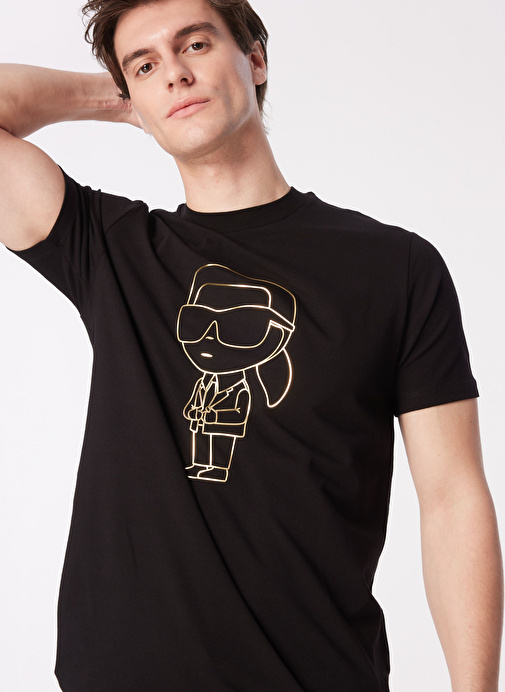 KARL LAGERFELD Bisiklet Yaka Siyah - Altın Erkek T-Shirt 755054542221