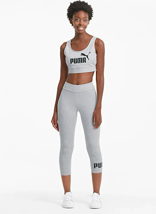 Puma 58682804 ESS 3/4 Logo Leggings Gri Kadın Lastikli Bel Normal Kalıp Tayt