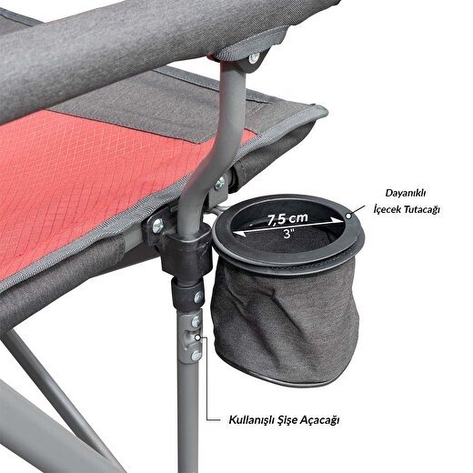 Uquip Roxy Yüksek Konforlu & Takviyeli Katlanır Kamp Sandalyesi Red 4