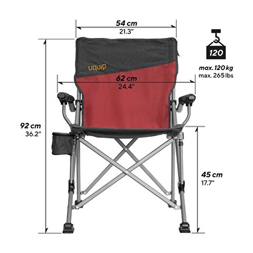 Uquip Roxy Yüksek Konforlu & Takviyeli Katlanır Kamp Sandalyesi Red 2