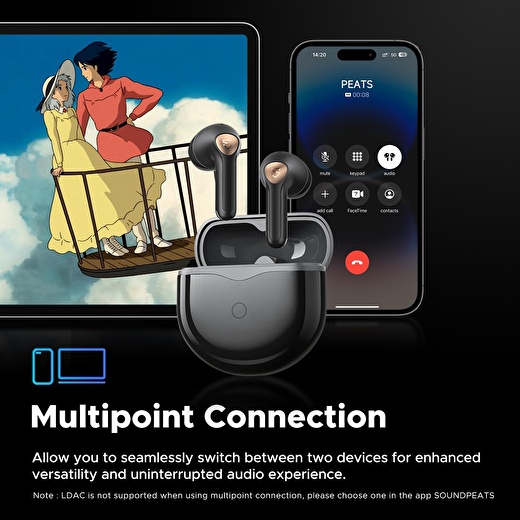 Soundpeats Air4 Lite Kulaklık Ldac Codec ile Bluetooth 5.3 Hi Res, 6 Mikrofonlu  Bluetooth Kulaklık 2