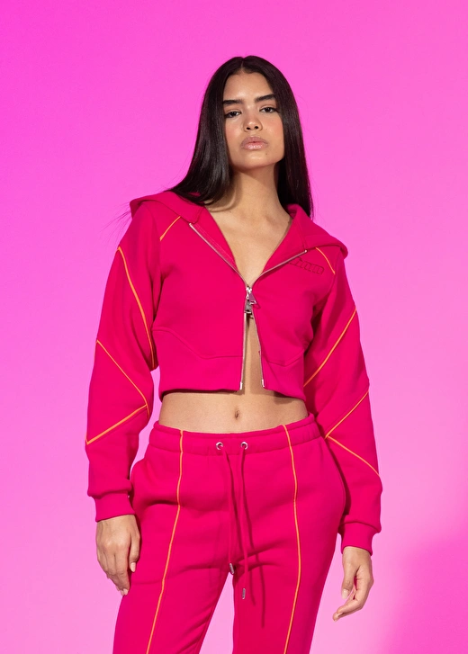 Ruby Pink Zip-Up Cropped Hoodie 1