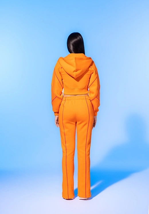 Vivid Flame Orange Zip-Up Cropped Hoodie 3