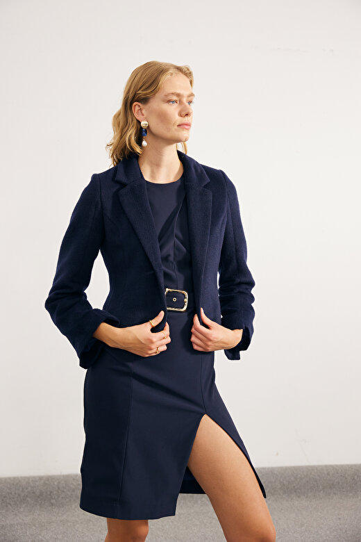 Asimetrik Kesim Lacivert Elbise - Ceket Takım 2