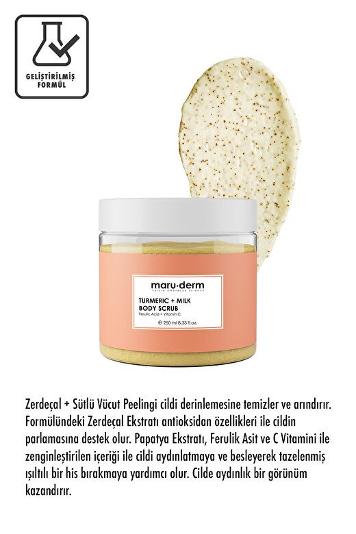 Maru.Derm Body Scrub | Zerdeçal + Süt Vücut Peelingi | C Vitamini + Ferulik Asit 250 ML 4