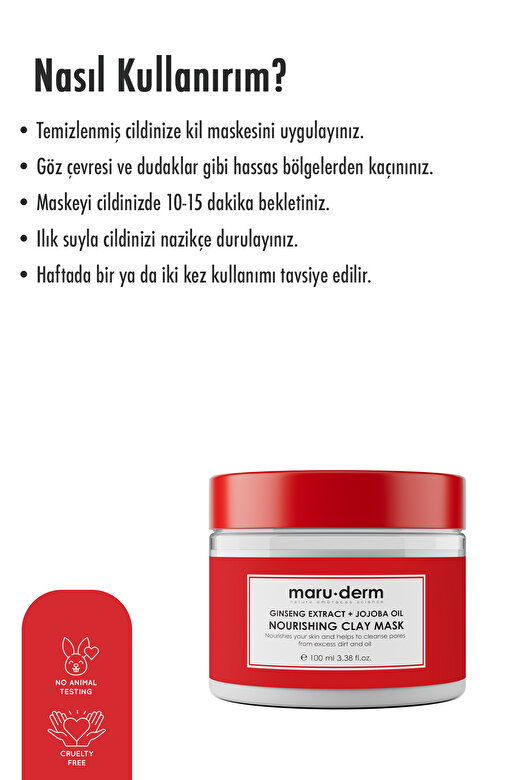 Maru.Derm Kil Maskesi | Ginseng Özü + Jojoba Yağı Besleyici Kil Maskesi 100 ML | Tüm Cilt Tipleri 3