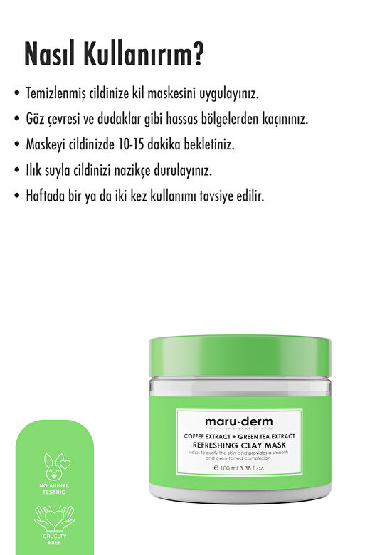 Maru.Derm Kil Maskesi | Kahve Özü + Yeşil Çay Özü Tazeleyici Kil Maskesi 100 ML | Tüm Cilt Tipleri 3
