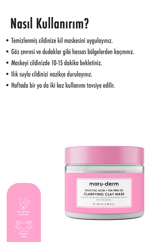 Maru.Derm Kil Maskesi | Salisilik Asit + Çay Ağacı Yağı Kil Maskesi 100 ML | Siyah Nokta / Gözenek 2