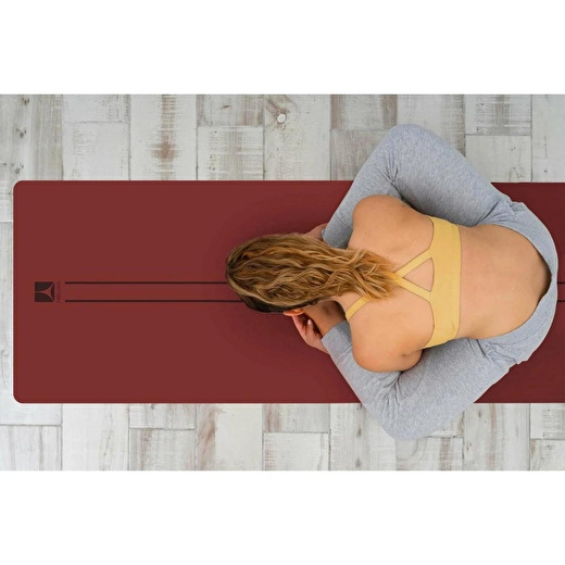 Rebuwo Çift Çizgi Tasarımlı 5mm Kauçuk Yoga Mat Pilates Mat Bordo 3
