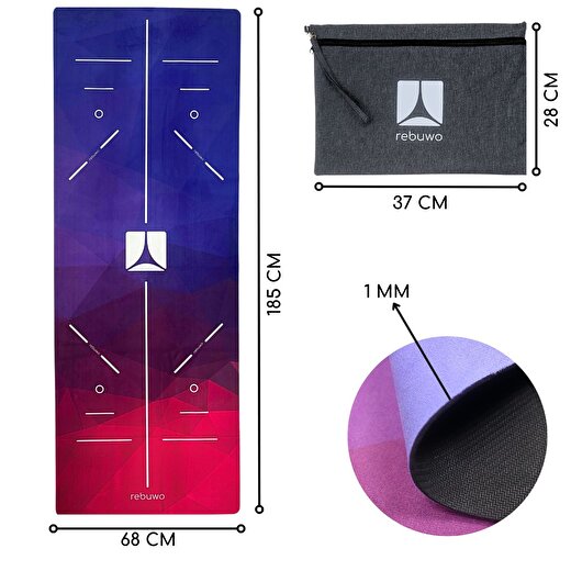 Rebuwo Seyahat Yoga Matı Katlanabilir Doğal Kauçuk Mat 1mm Desenli Mor 3