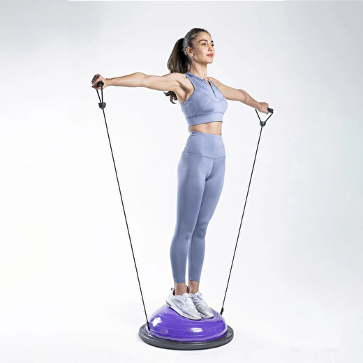 WOQES Bosu Ball Yarı Pilates Topu Sıkılaştırma Denge Aleti 60 cm Direnc Lastikli Pompa Hediyeli Mor 3