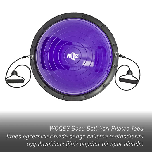 WOQES Bosu Ball Yarı Pilates Topu Sıkılaştırma Denge Aleti 60 cm Direnc Lastikli Pompa Hediyeli Mor 4