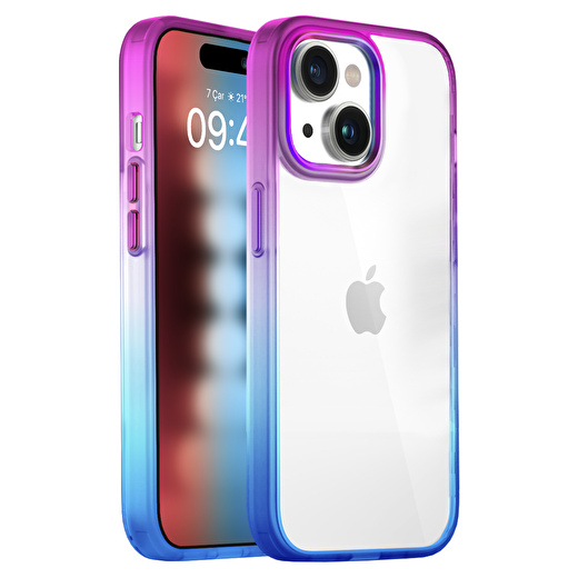 Buff iPhone 15 Air Bumper Rainbow Kılıf Mavi Mor 1