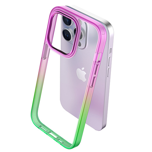 Buff iPhone 15 Air Bumper Rainbow Kılıf Pembe Yeşil 2