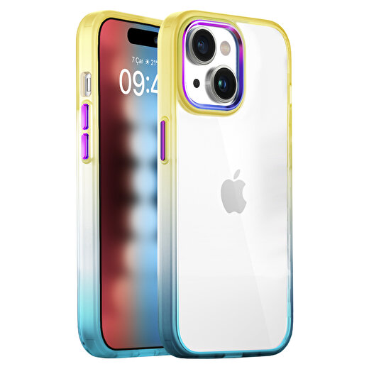 Buff iPhone 15 Air Bumper Rainbow Kılıf Sarı Yeşil 1