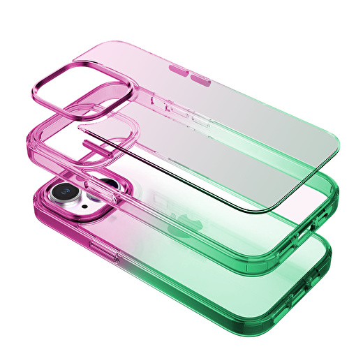 Buff iPhone 15 Air Bumper Rainbow Kılıf Pembe Yeşil 3