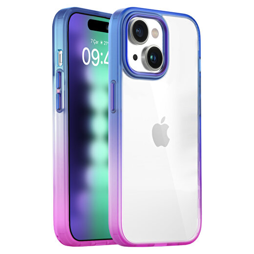 Buff iPhone 15 Plus Air Bumper Rainbow Kılıf Pembe Mavi 1