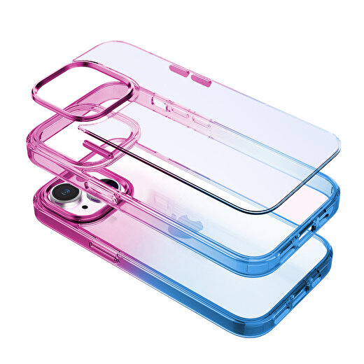 Buff iPhone 15 Air Bumper Rainbow Kılıf Mavi Mor 3