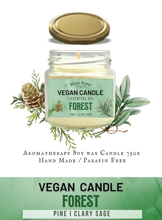 Aromaterapi Vegan Soyawax Mumu, Orman - Forest- Çam, Ada Çayı, 75gr 1