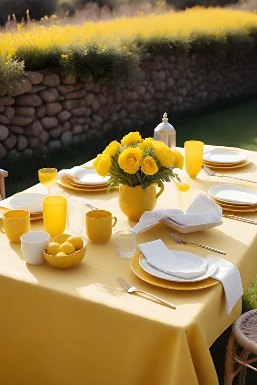 Klasik Sarı Kare Masa Örtüsü 160x160 cm 2