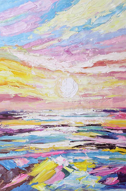 Sunset Soyut El Yapımı Yağlı Boya Tablo 75x103cm 2