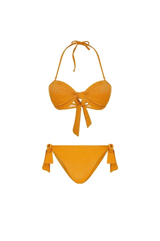 Parlak Kumaş Straplez Bikini Takımı 1