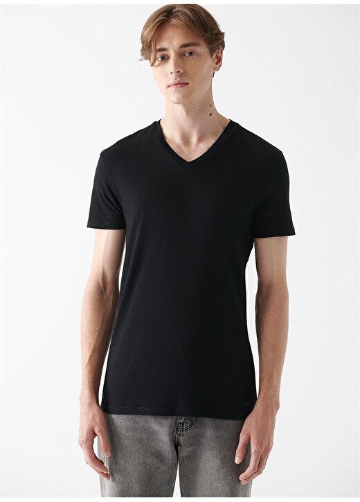 Mavi V Yaka Düz Siyah Erkek T-Shirt 061748-900 STRETCH VYAKA T-SHIRT SI 3