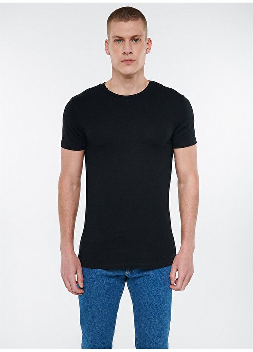 Mavi Siyah Streç Erkek T-Shirt 2